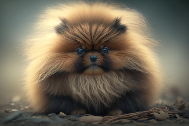 Close up of fluffy brown dog with hair generative ai