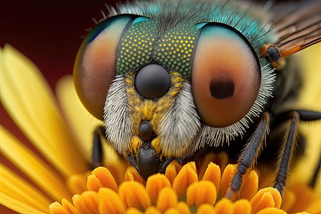 A close up of a fly on a flower