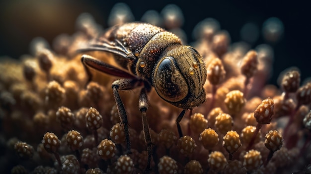 A close up of a fly on a plant