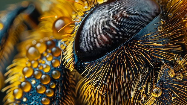 Photo a close up of a flys eye with a yellow background