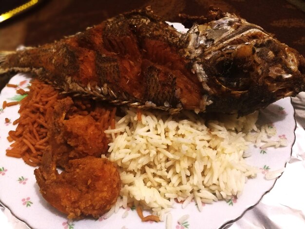 Close-up of food in plate on table