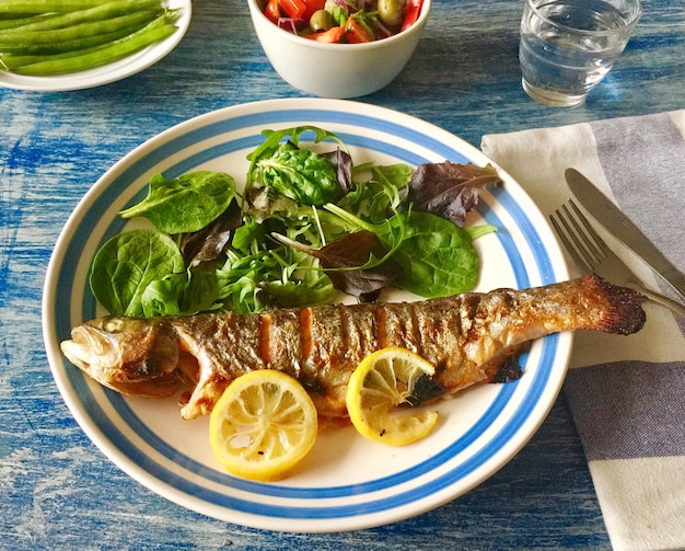 Close-up of food in plate on table