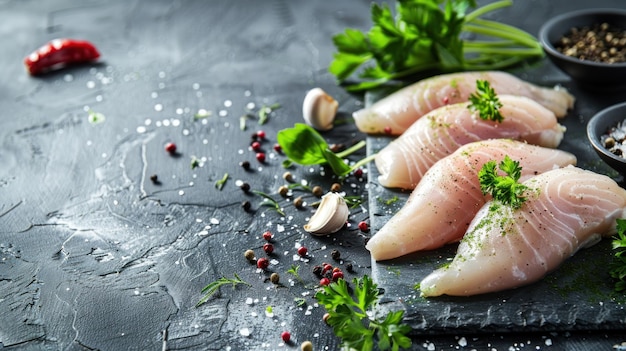 Photo a close up of food on a table with a black tablecloth