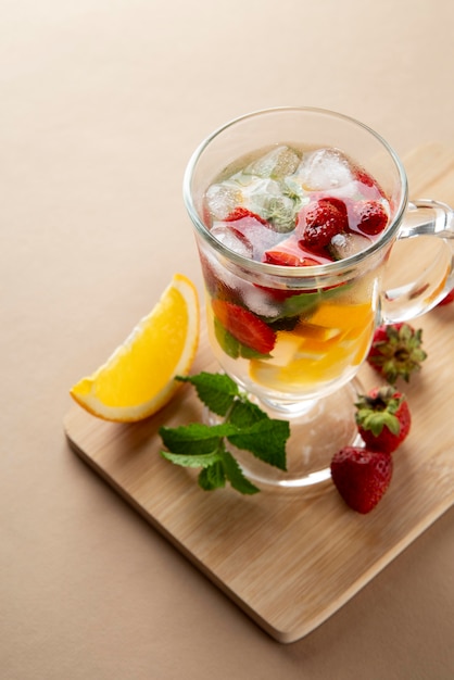 Close up on foods cocktails in tall glass