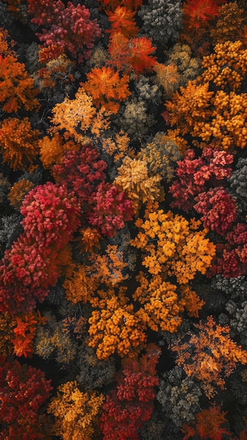 Photo a close up of a forest with many trees in various shades of orange and brown