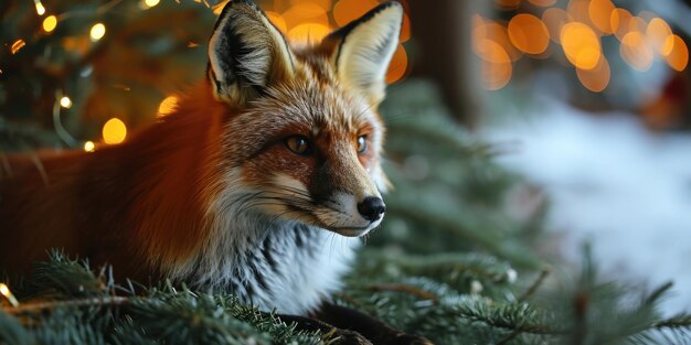 A close up of a fox in a tree christmas or wintertime picture