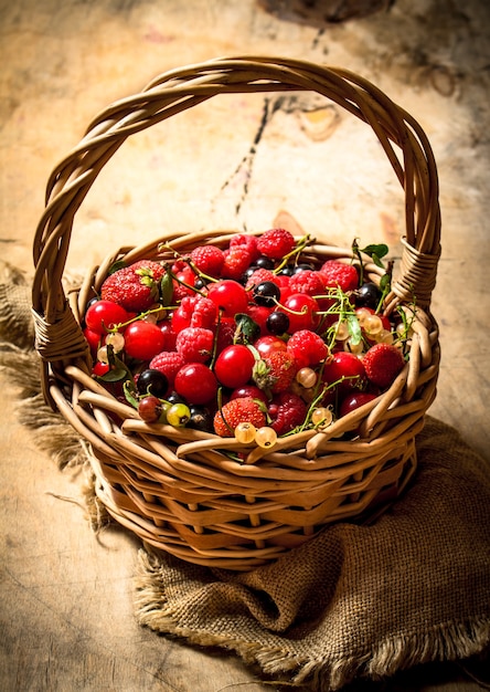 Close up on fresh basket with berries