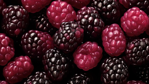 Close up of fresh blackberry and raspberry background Top view