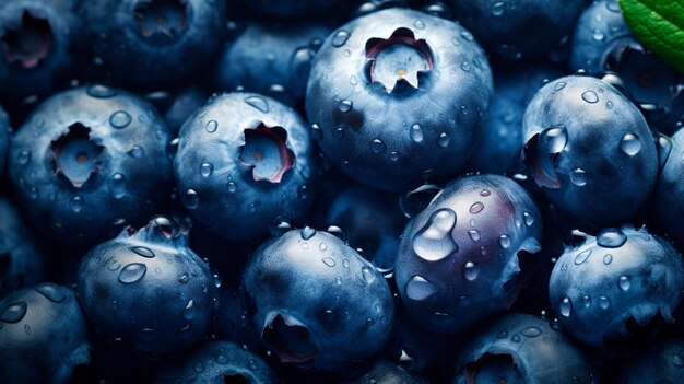 close up of fresh blueberries and drops of water healthy nutrition