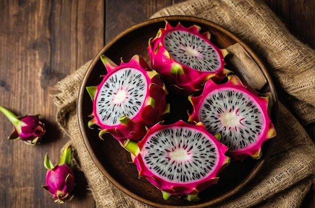 Close up of fresh dragon fruit isolated on texture background selective focus