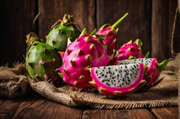 Close up of fresh dragon fruit isolated on texture background selective focus