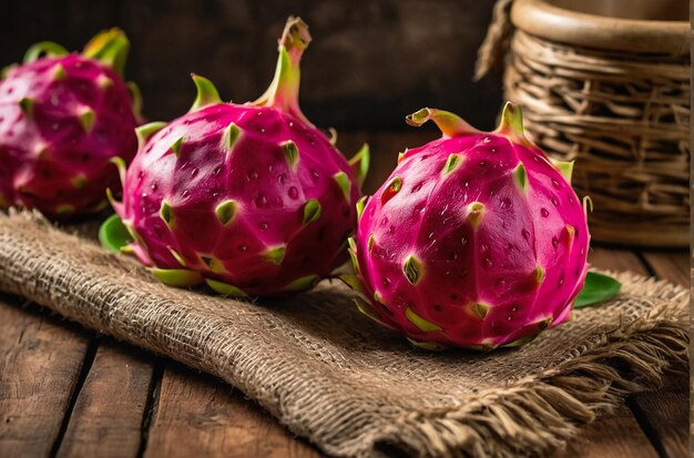 Close up of fresh dragon fruit isolated on texture background selective focus