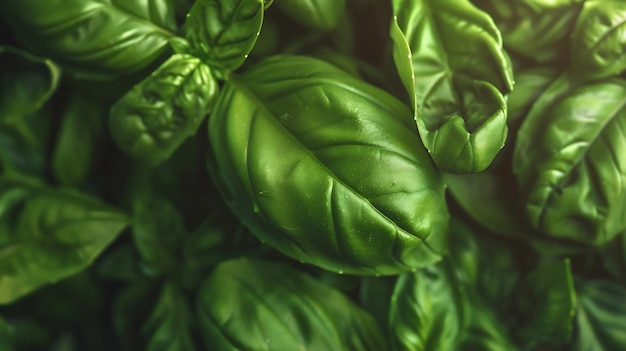 close up of fresh green basil leaf Generative AI