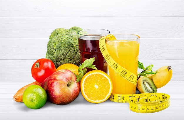 Close-up of fresh juice with fruits