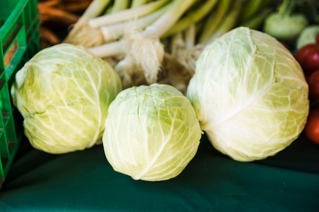 Close-up of fresh organic cabbage at farmers market