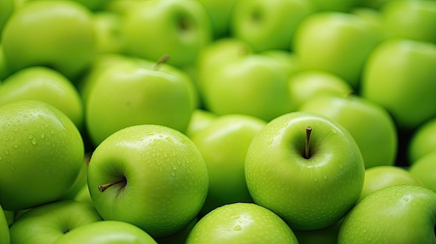 Close Up of Fresh and Organic Green Apples in a Fruit Shop for Healthy Food Concept