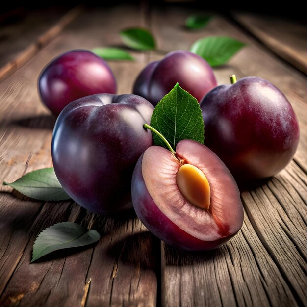 A close up of fresh ripe plums showcasing their vibrant purple hue and juicy texture