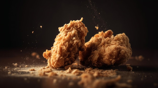 A close up of a fried chicken nuggets being crushed on a table.