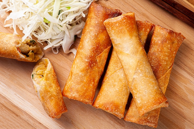 Close up fried spring rolls