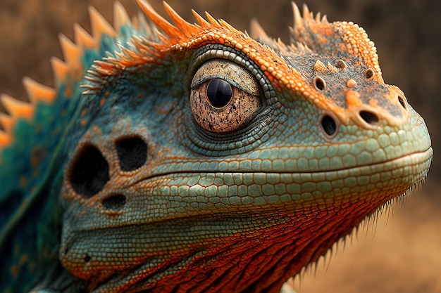 Close up of a frillnecked lizard furious frillnecked lizard face