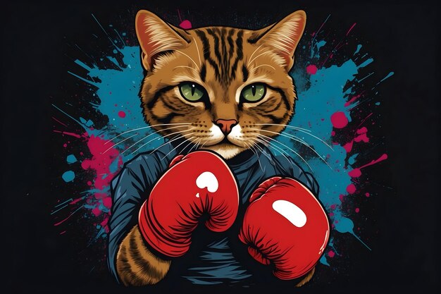 A close up of a funny cat wearing boxing gloves