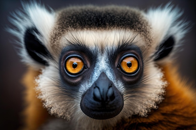 Close up of a funny lemur face with big eyes