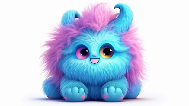 A close up of a furry toy with a pink and blue hair generative ai