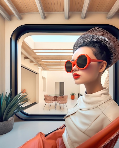 Close up of a futuristic woman in a luxury home