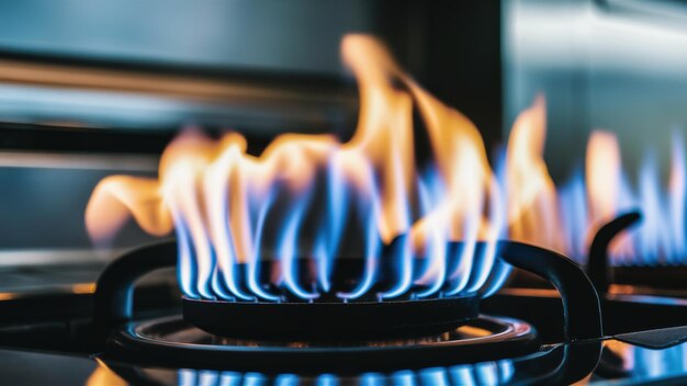 Photo a close up of a gas stove with flames coming out ai