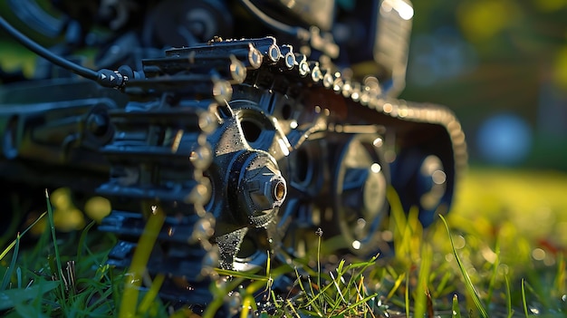 Close up of a gear on a bicycle lying in the grass