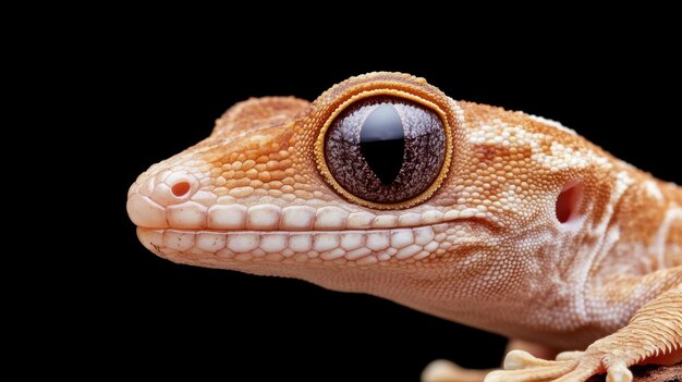 Photo a close up of a geckole with big eyes and black background ai