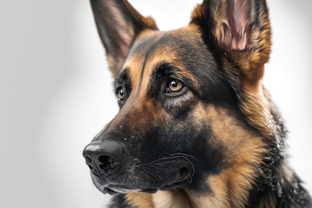 Close up of German Shepherd dog in white background Generative AI AIG16