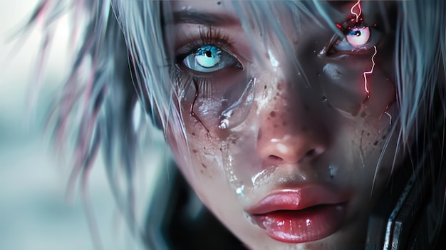 Close up of a girl face anime modern cyberpunk style Background wallpaper AI generated image