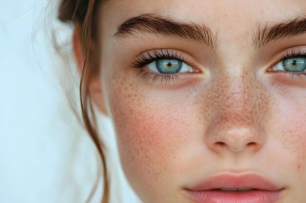 Photo a close up of a girl with freckles and acne on her face