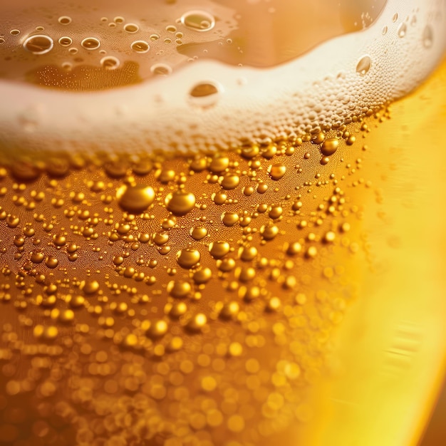 A close up of a glass of beer with bubbles on the surface