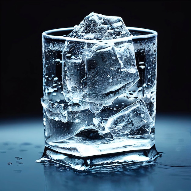 Close-up of glass clear glass filled with ice. Real ice cubes for making a drink.