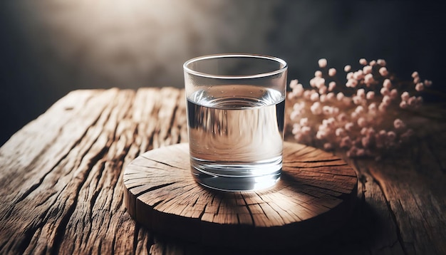 Close Up of Glass of Clear Water on Rustic Wooden Table