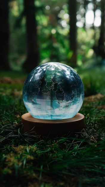 Close up of glass globe in the forest