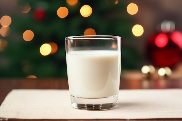 close up glass of milk levitate on a christmas theme background