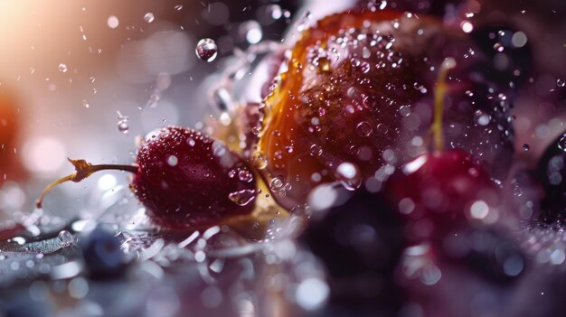 a close up of a glass with fruit in it