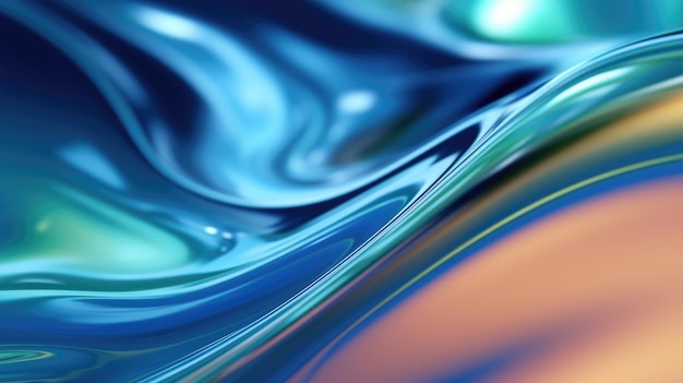 The close up of a glossy liquid surface in cool blue and green colors with a soft focus Exuberant 3D illustration