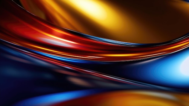 The close up of a glossy metal surface in navy blue golden yellow and deep red colors with a soft focus Generative AI AIG30