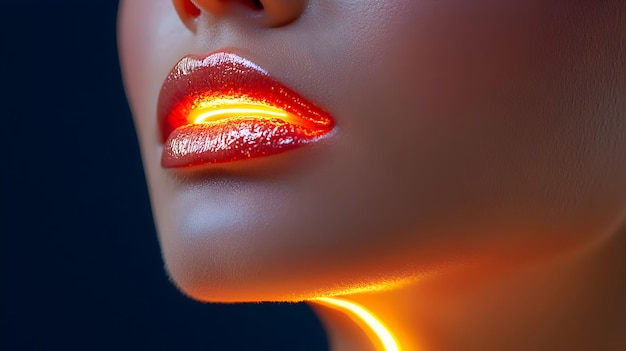 Photo close up of glowing red lips