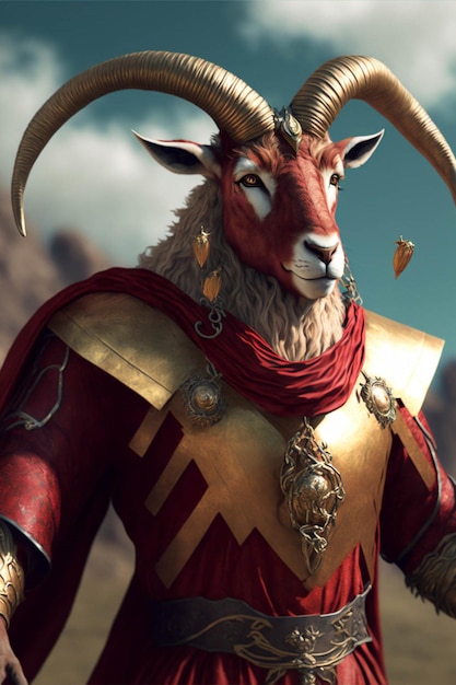 Close up of a goat wearing a costume generative ai