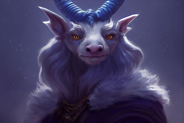 Close up of a goat with horns on its head generative ai