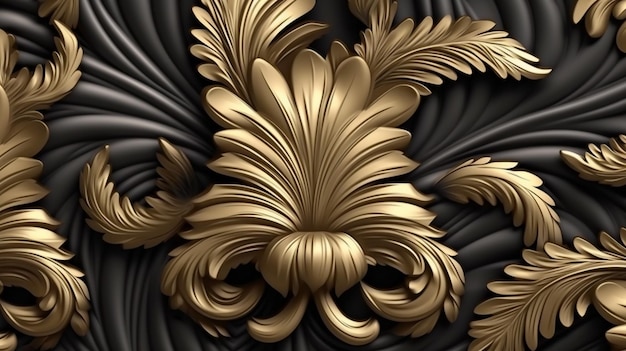 A close up of a gold and black wallpaper with a pattern generative ai