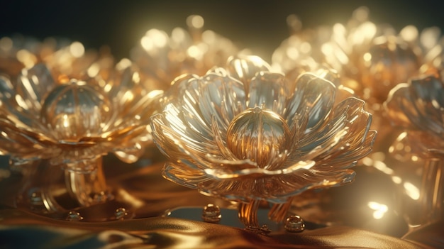 A close up of a gold flower with a drop of water in the center.