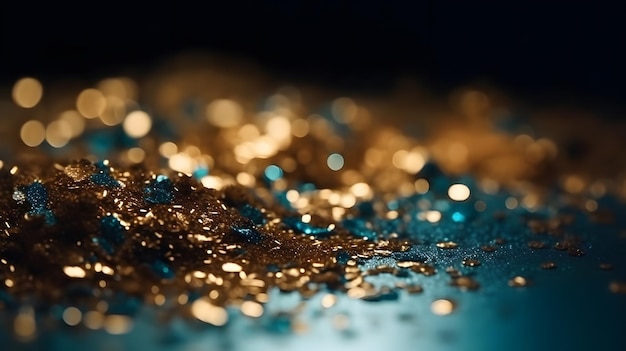 A close up of gold glitters on a dark background