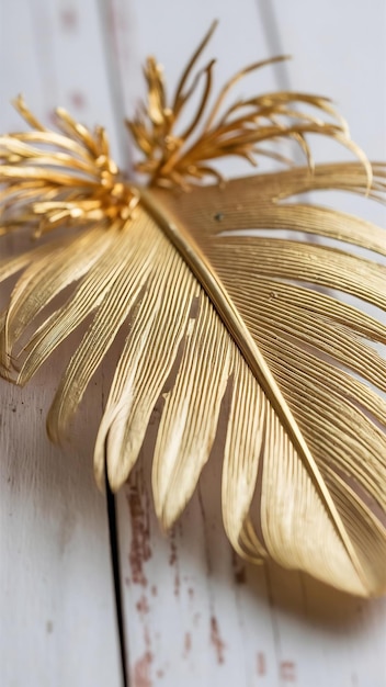 Photo a close up of a gold leaf feather