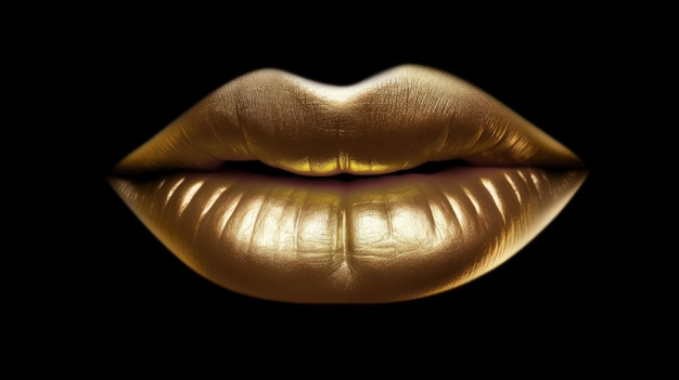 A close up of a gold lips with the word lips on it